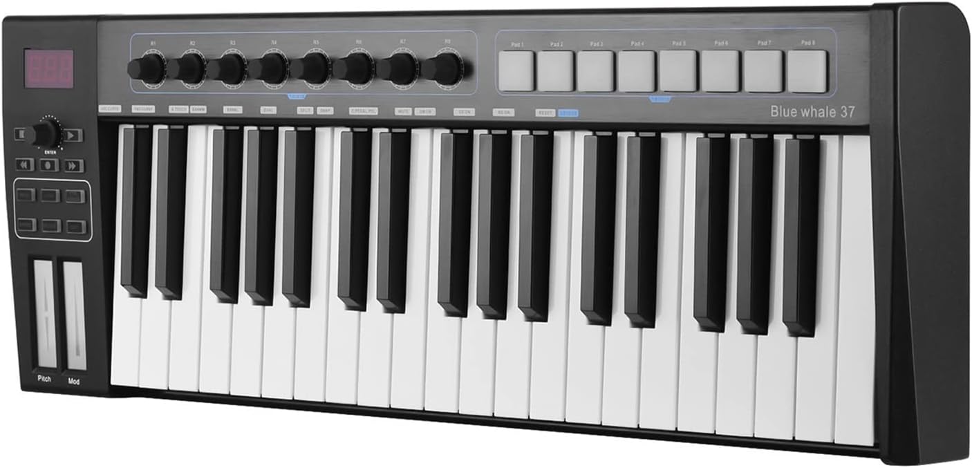 Keyboard Piano 37 USB MIDI Controller Keyboard 37 Semi-Weighted Keys 8 RGB Backlit Trigger Pads LED Display