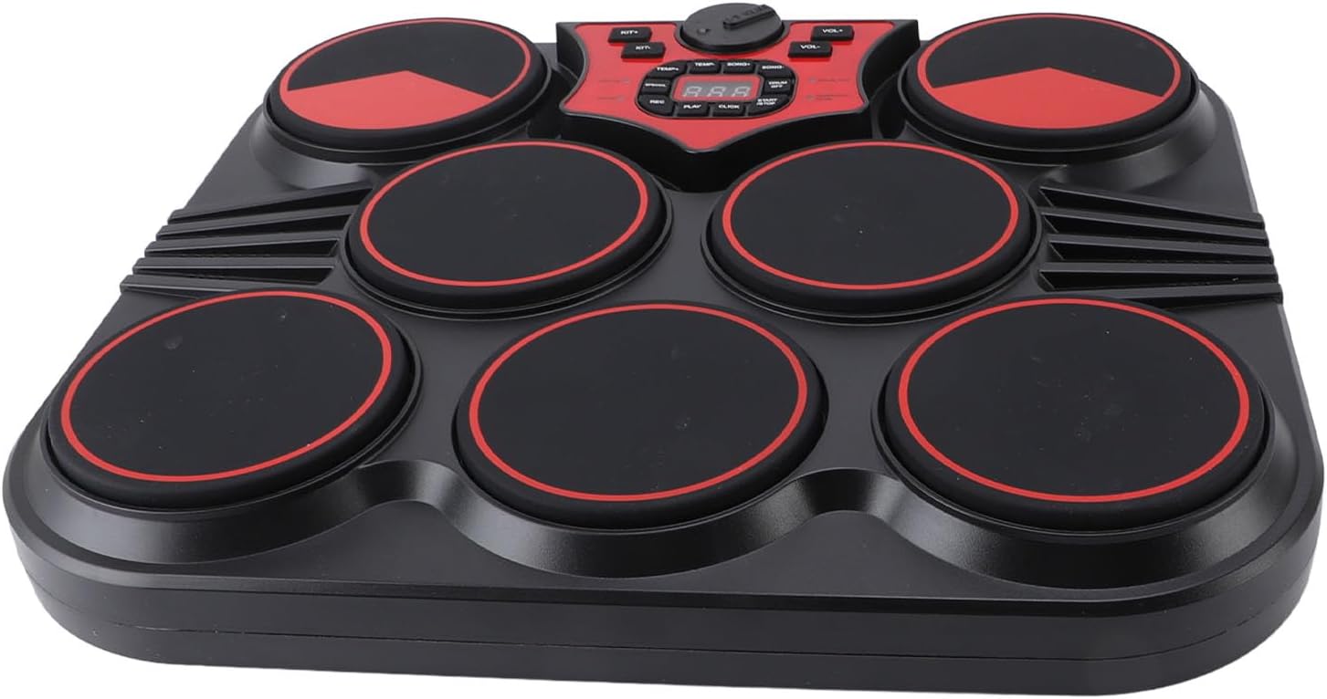 Focket Electronic Drum Set, 7 Pads Digital Drum Kit with Multiple Rhythms Sounds, USB Rechargeable Table Machine for Portable Practice with Pedal Sound Cable