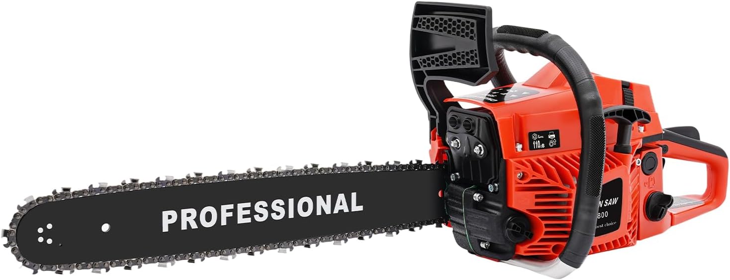 20 Inch Handheld Gasoline Powered Chainsaw,2-Stroke Engine Portable Cordless Gas Chain Saw, For Tree Pruning, Yard Cleanups and Firewood Cutting (Red)