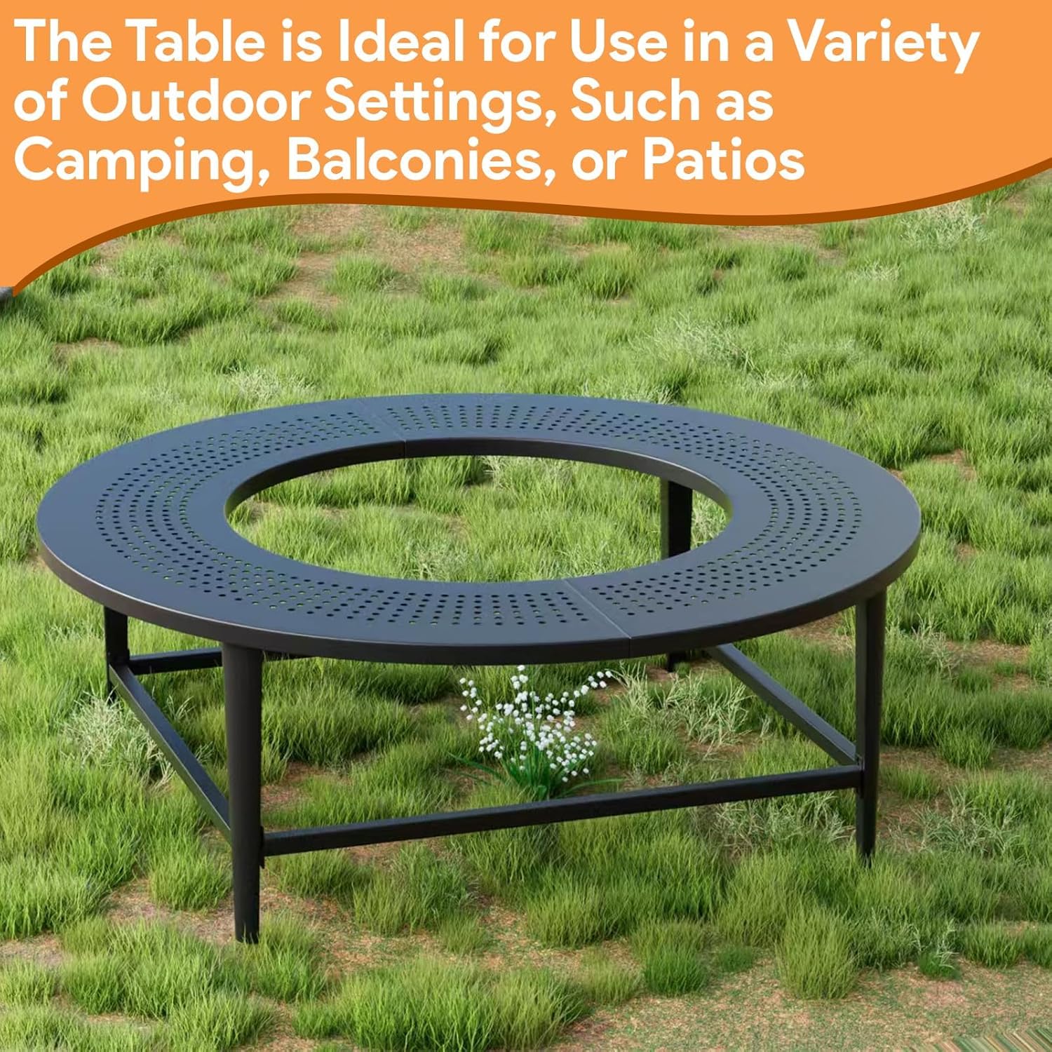 Fire Pit Surround Tabletop for Solo Stove Yukon & Bonfire, Outdoor Smokeless Fire Pit Table for Wood Burning Fire Pits, Powder-Coated Steel Stove Table Surround for Solo Stove