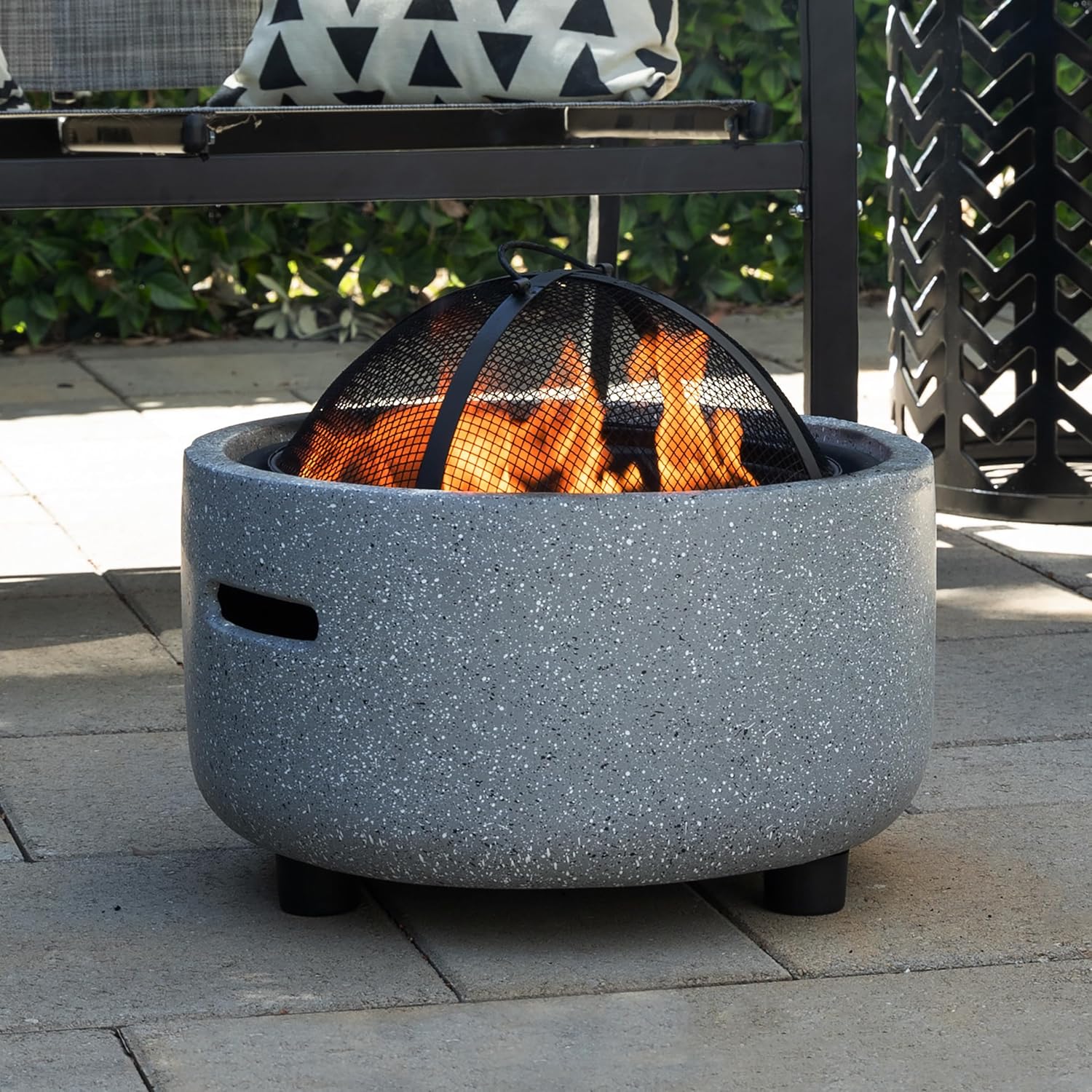 Alpine Corporation QFC334 Contemporary Gray Woodburning Firepit with Lid & Wood Poker, Decor for Patio & Deck, 16