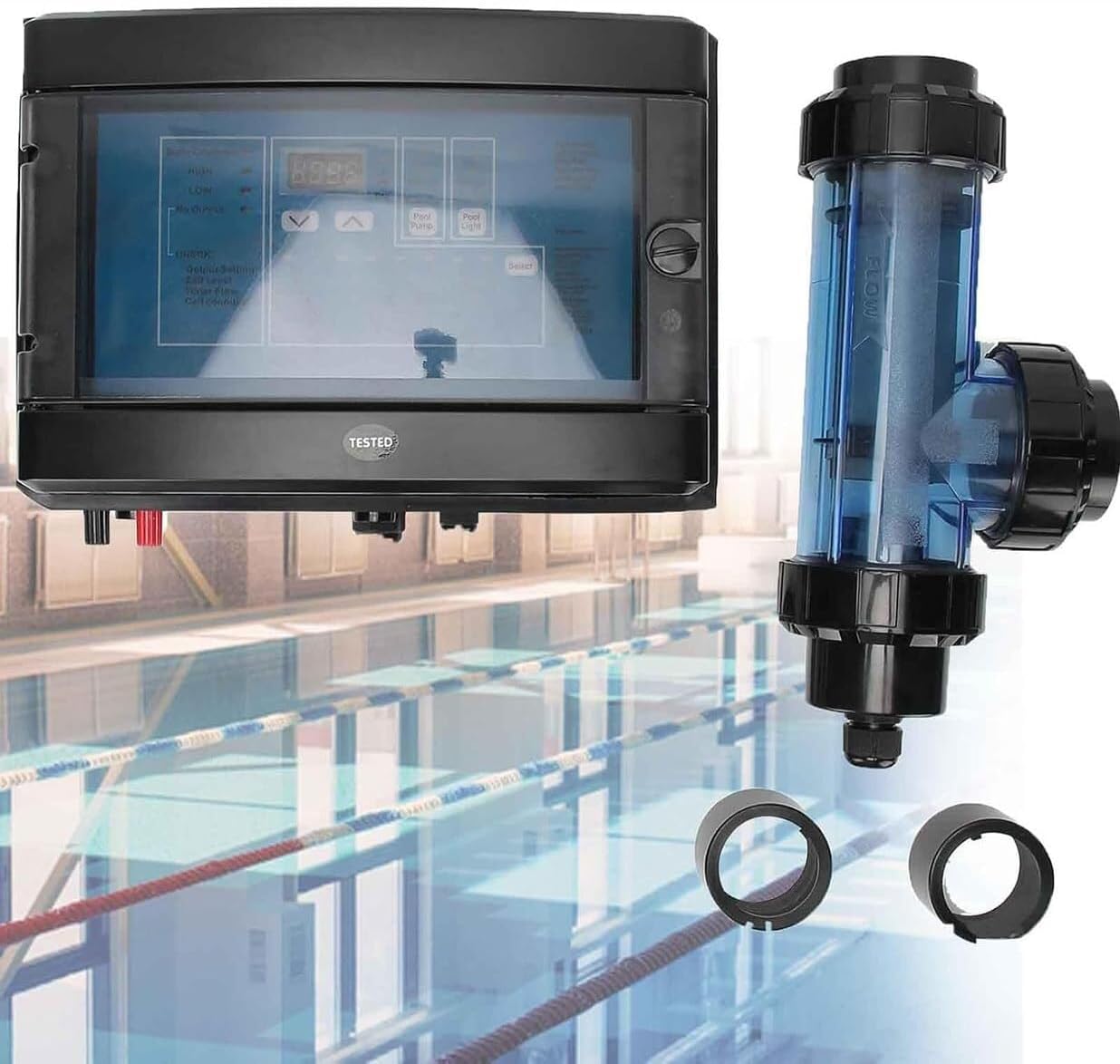 Pool Salt Water Chlorinator, 10/15/20/30/50g/h Salt Water Pool Chlorine Generator System, 10-40℃ Water Temperature Electrolyzer Swimming Pool Salt Chlorinator(50g/h)