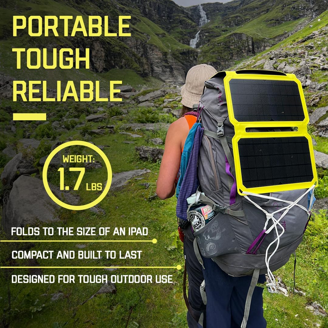SunJack 25 Watt Foldable IP67 Waterproof ETFE Monocrystalline Solar Panel + 2X 10000mAh Power Banks with USB-A and USB-C for Cell Phones, Tablets and Portable for Backpacking, Camping, Hiking