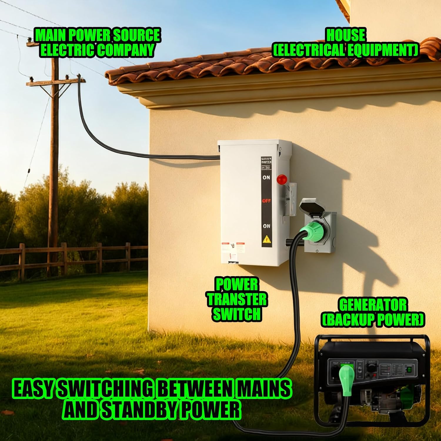 Kanayu 50 Amp Generator Transfer Switch Kit, Includes 100 Amp Manual Transfer Switch, Ss2-50r Inlet Box, 15 ft 14-50p to Ss2-50r Power Cord for Generator Winter Backup Indoor Outdoor Use, Etl Listed