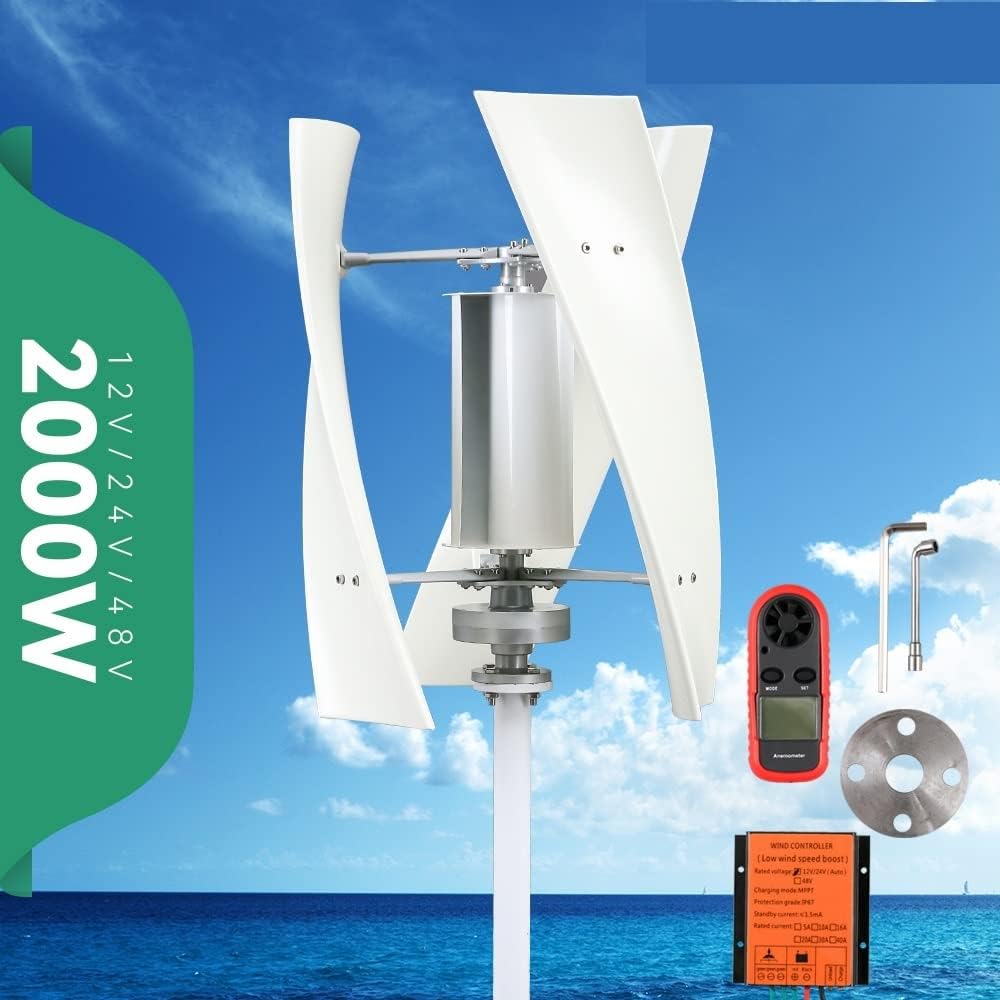 Wind Power Turbine Generator Windmill Energy 12v 24v Turbine 2kw 2000w 3 Blades Vertical Axis Permanent Maglev Generator with Mppt Controller (Color : 1500W-01, Size : Turbine ONLY_24V)