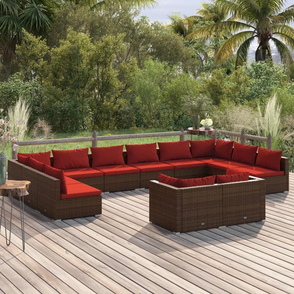 12 Piece Patio Lounge Set with Cushions Brown Poly Rattan,Trendy Patio Lounge Set: Durable Rattan, Modular Design, Optimal Comfort Patio Furniture, Outdoor Furniture Sets