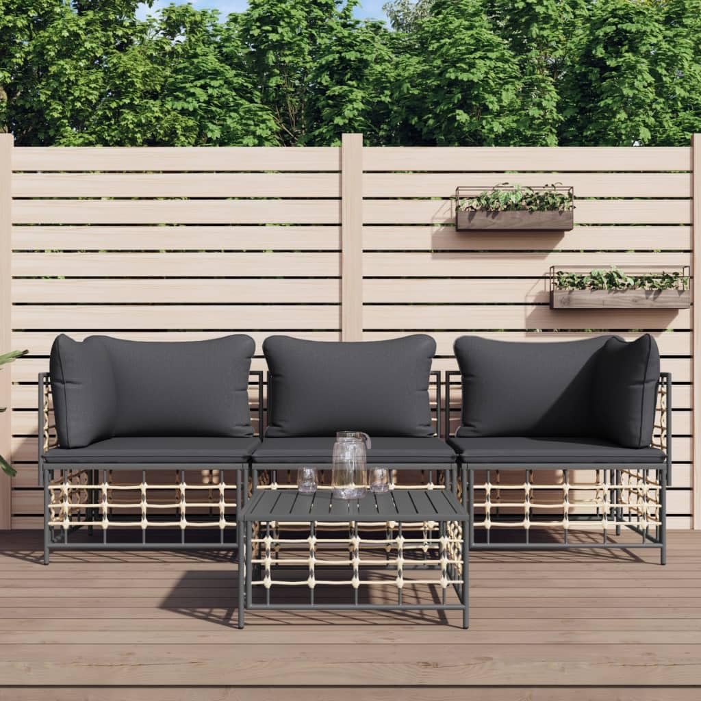 4 Piece Patio Lounge Set with Cushions, Poly Rattan,Modern, Garden Lounge Set with 7 Cushions for Outdoor Patio Backyard Patio Furniture & Accessories, Outdoor Seating