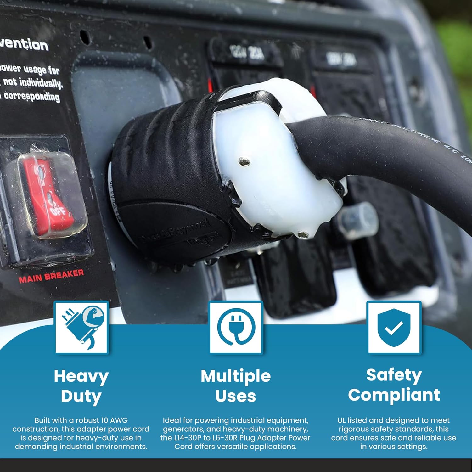 IronBox Electric NEMA L14-30P to L6-30R Plug Adapter Power Cord - 30A, 10 AWG, 125/250V - Heavy Duty UL Listed Power Cable for Generator, Outdoor, Data Centers, Camper & More (40 ft, Custom Built)