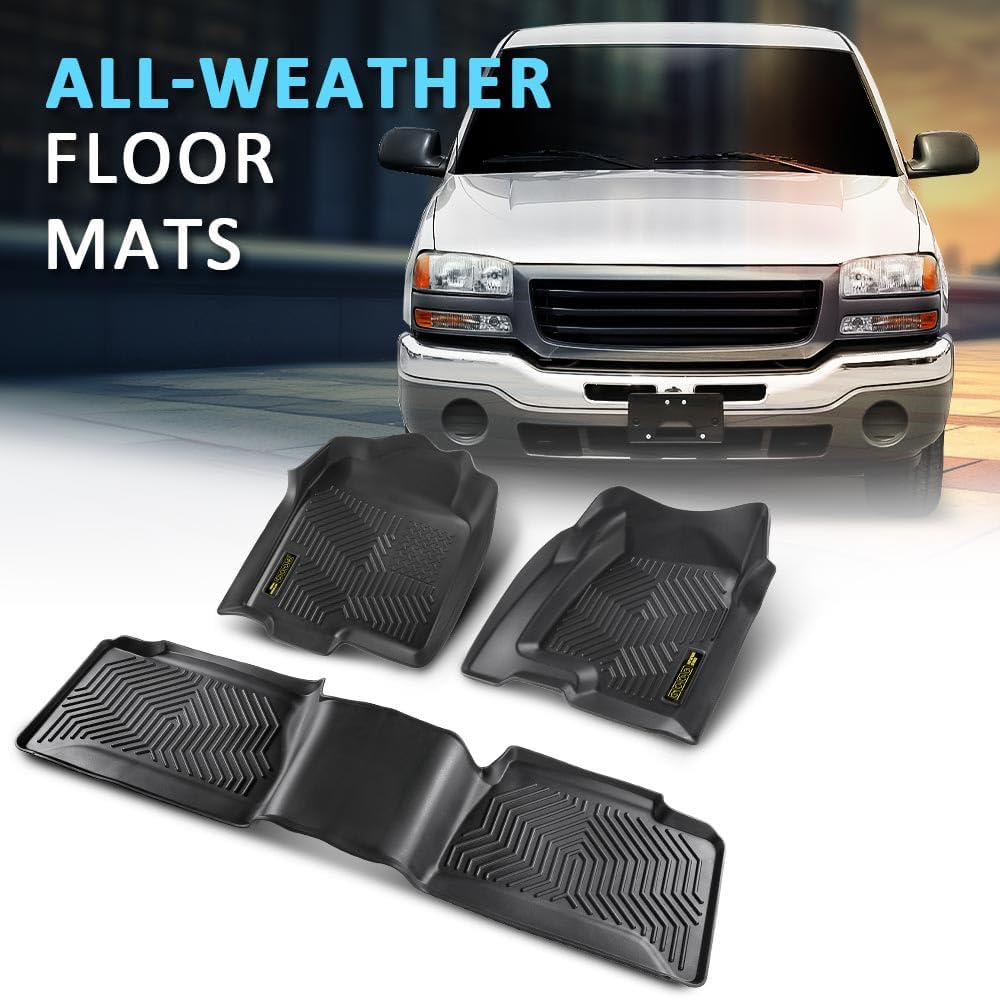 Floor Mats TPE Compatible with Chevy Silverado/GMC Sierra 1500 1999-2006 & Classic 2007 & 2500 2001-2004 3PCS Cargo Liners All Weather Protection Accessories