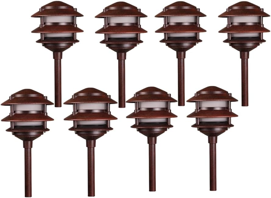BestPro Lighting Outdoor Landscape Lighting 8PK Pathway Lights Low Voltage 20 Watt Halogen12VAC Landscape Lights 2700K Warm White Easy to Install Pagoda Fixture