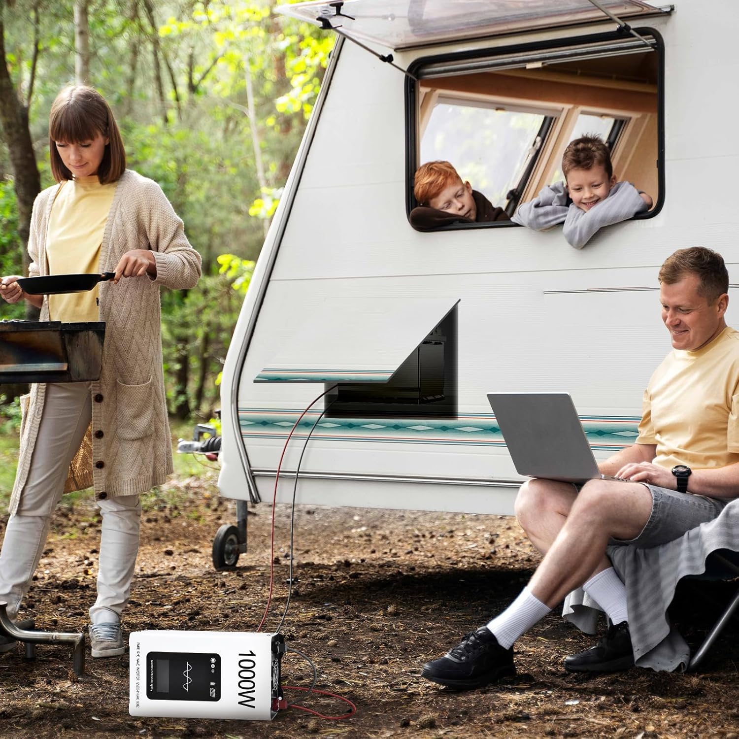 1000W Pure Sine Wave Inverter 12V DC to 120V AC Converter for Home, RV, Truck, Camping, Trailer, Support Li, AGM, SLD, Gel, FLD Batteries