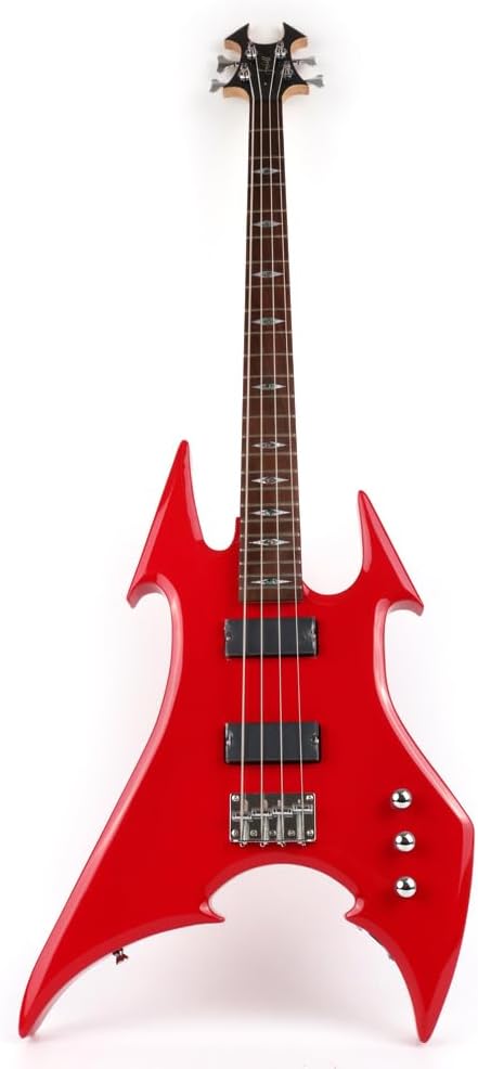 Fojill Cool Shape Full Size Standard Electric Bass Guitar Four 4 String Right Hand Handed Solid Body Canadian Maple Neck Genuine Rosewood Fretboard Fingerboard(Red)