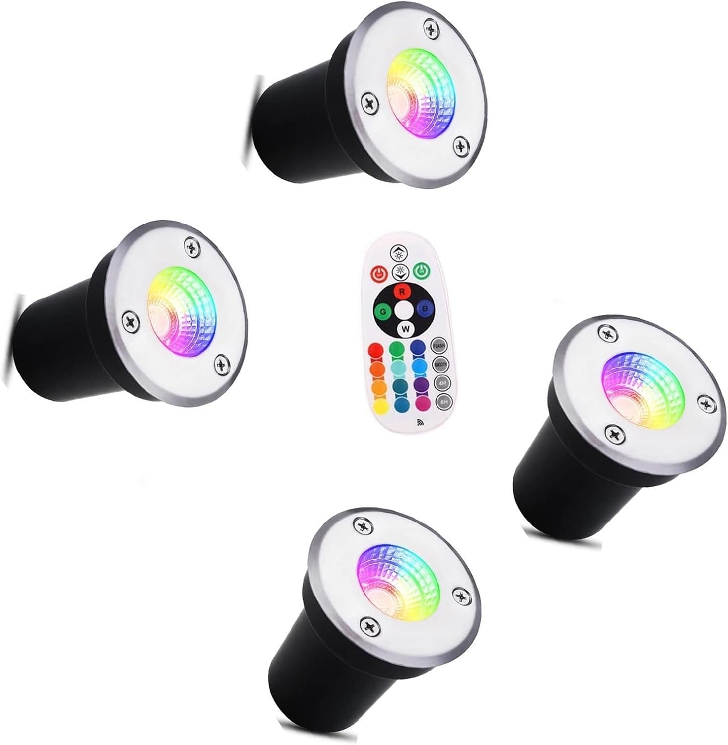 4PCS RGB Recessed Outdoor Ground Lights - Outdoor Buried Lights - Ground LED Landscape Lamp, Wireless Remote Control Garden Spotlight, for Patio, Garden Illumination(3W(24V))