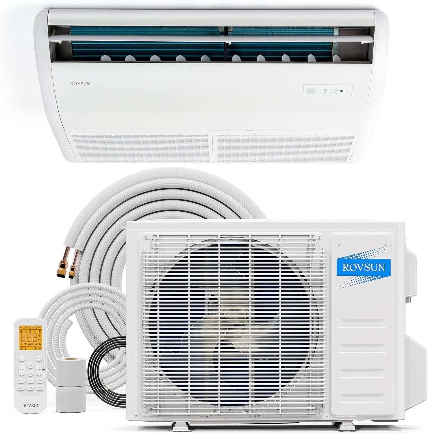 ROVSUN 22200 BTU Floor Ceiling Mounted Air Conditioner with Inverter & Remote Control, 23 SEER2 Ductless Mini Split AC/Heating System with Pre-Charged Condenser, Heat Pump & Installation Kit, 230V