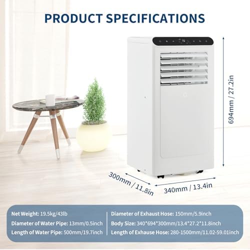 10000BTU Portable Air Conditioners w/Remote/LED Control, Free Stand Cooling Portable AC Unit for Room up to 450 sq. ft, 3-in-1 AC (Cool, Fan, Dehumidifier), 24Hrs Timer,Quiet Sleep Mode(45dB)