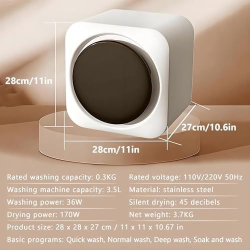 2 in 1 Mini Portable Washer and Dryer Combo - 3.5L Compact Front Drum Washing Machine for Small Clothes, Underwear, Socks - Ideal for Desktop Use, Space-Saving Solution