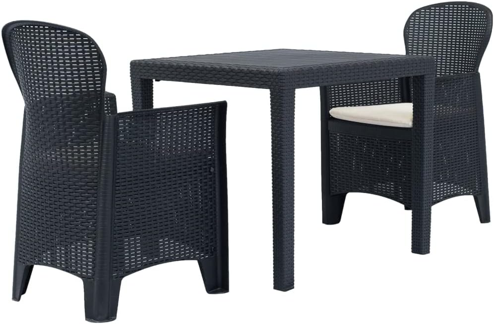 3 Piece Bistro Set Plastic, Rattan Look,Outdoor Plastic Bistro Set: Rattan Look, Weather Resistant, Easy Assembly Patio Furniture Sets, Outdoor Furniture Sets
