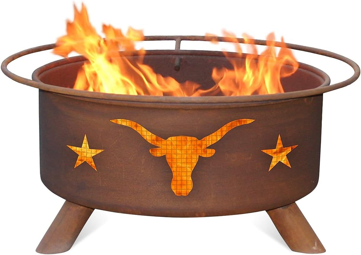 Patina Products F202 Texas Longhorn Steel Outdoor Fire Pit - 24 x 24 x 11 inch - Natural Rust Patina Finish