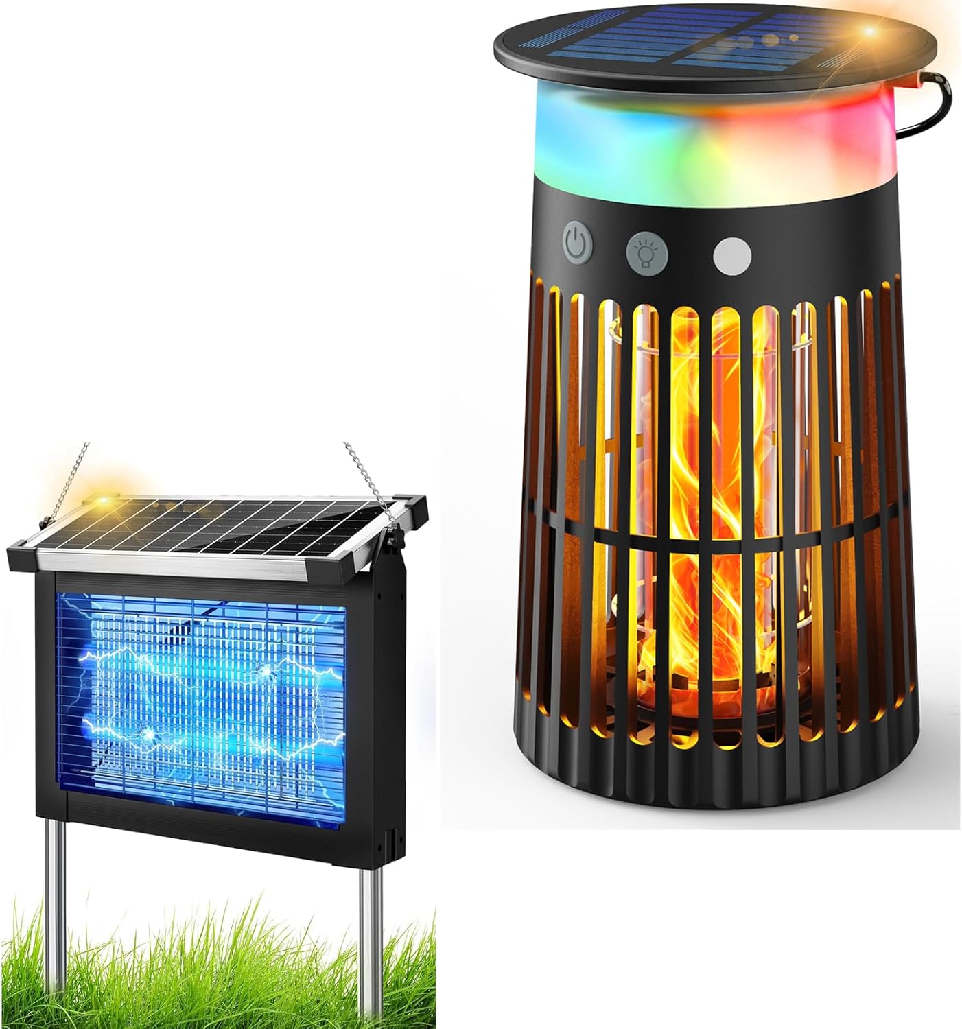 Solar Bug Zapper Outdoor, Waterproof Mosquito Zapper with RGB & Flame Light