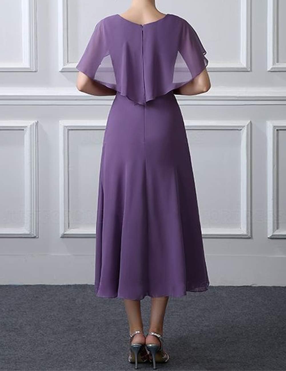 Tea Length Mother of The Bride Dresses Chiffon Evening Formal Dress Cloak Women's