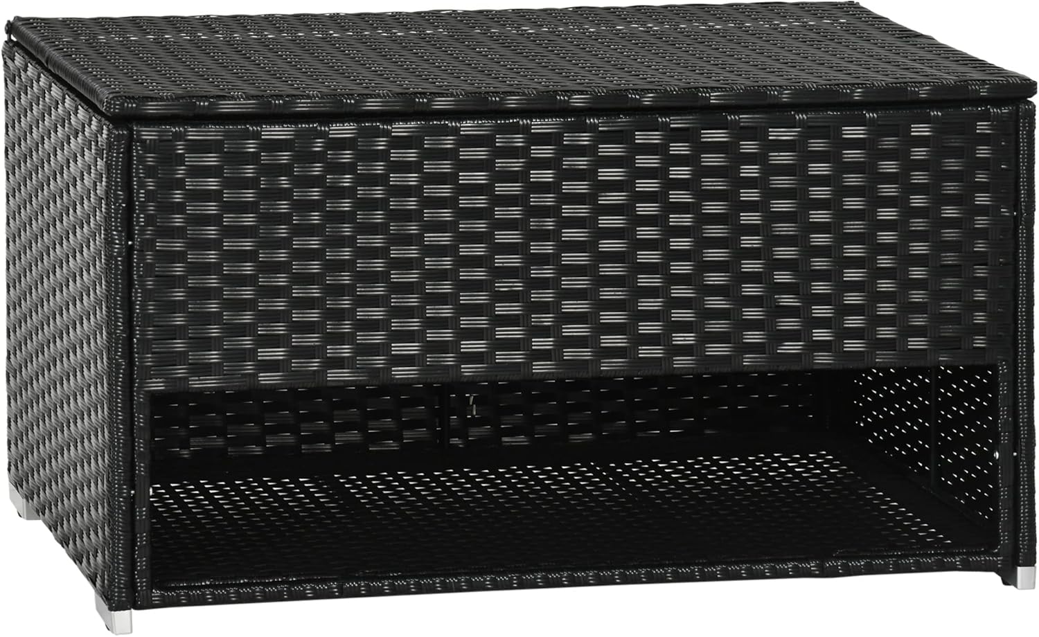 Outdoor Deck Box Shoe Storage, PE Rattan Wicker Towel Rack with Liner for Indoor, Outdoor, Patio Furniture Cushions, Pool, Toys, Tools, Black