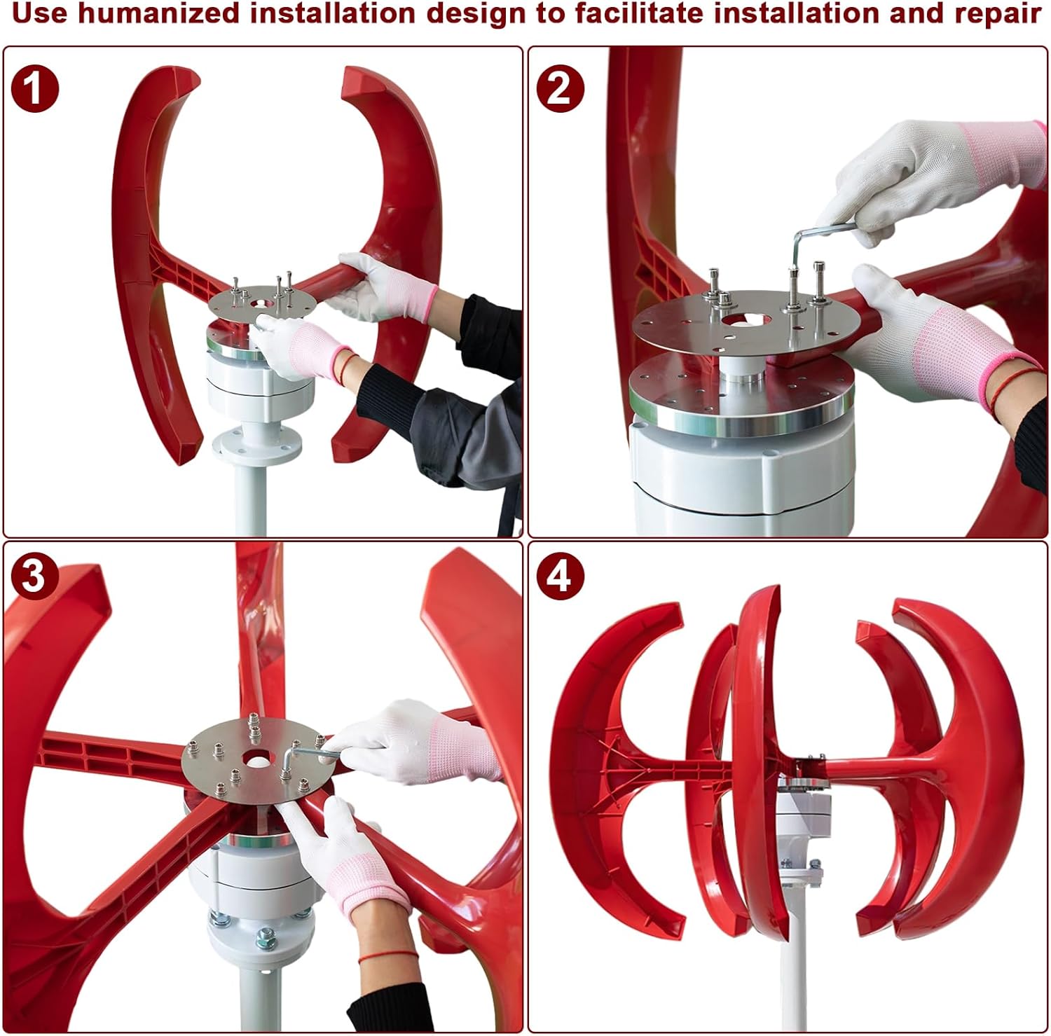 hatleues 1000W Wind Turbines Generator, 12V/24V 5-Blade Wind Turbines Generator Kit, Electromagnetic Electricity Producer Wind Power Generator,2 m/s Start Wind Speed for Farm, RV, Home Red