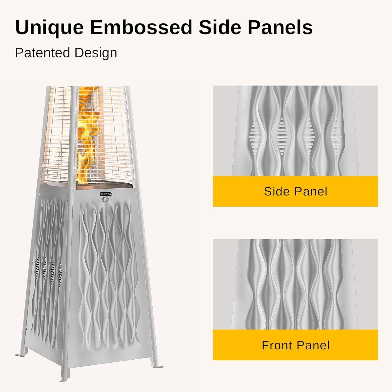 EAST OAK 48,000 BTU Pyramid Patio Heater, Quartz Glass Tube Propane Outdoor Heater with Wheels, Triple Safety Protection, 2025 Upgrade for Home, Backyard & Commercial Spaces, Stainless Steel