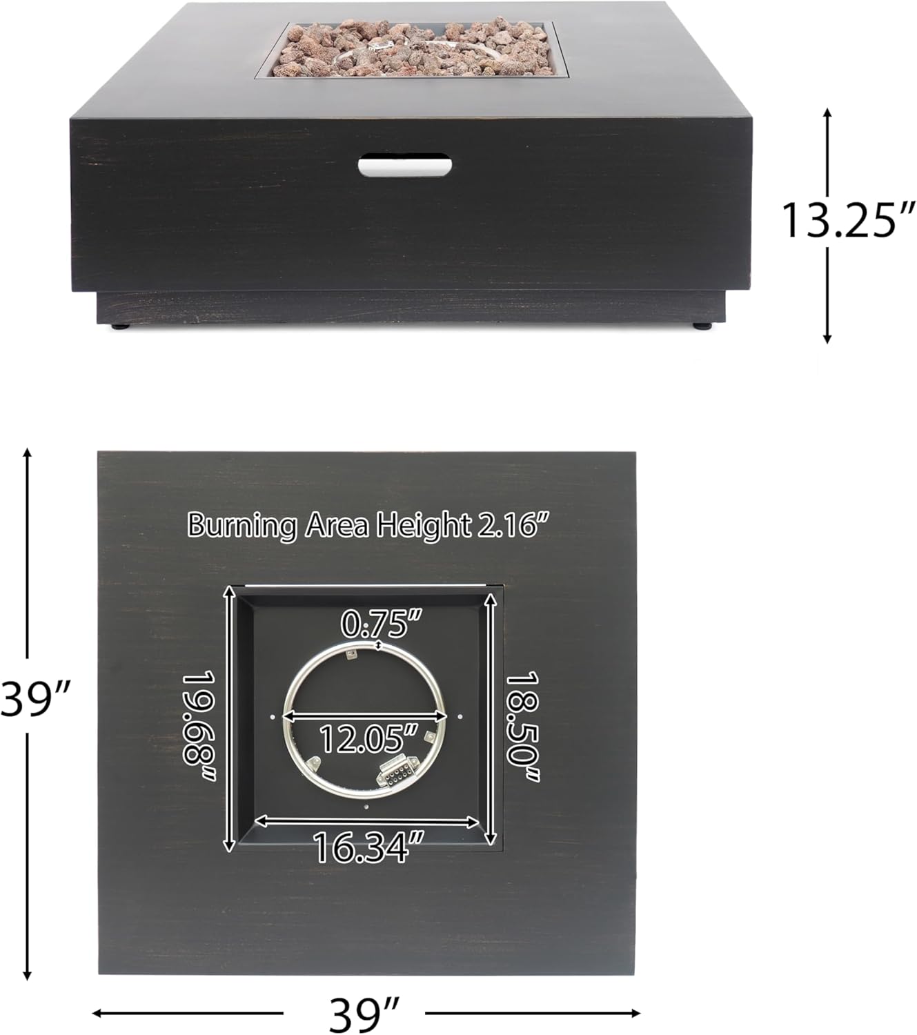 40 Inch Square Propane Fire Pit Table, Outdoor Brown and Gold Iron Fire Pit for Patio, Wellington Style Gas Fire Pits with Spacious 40