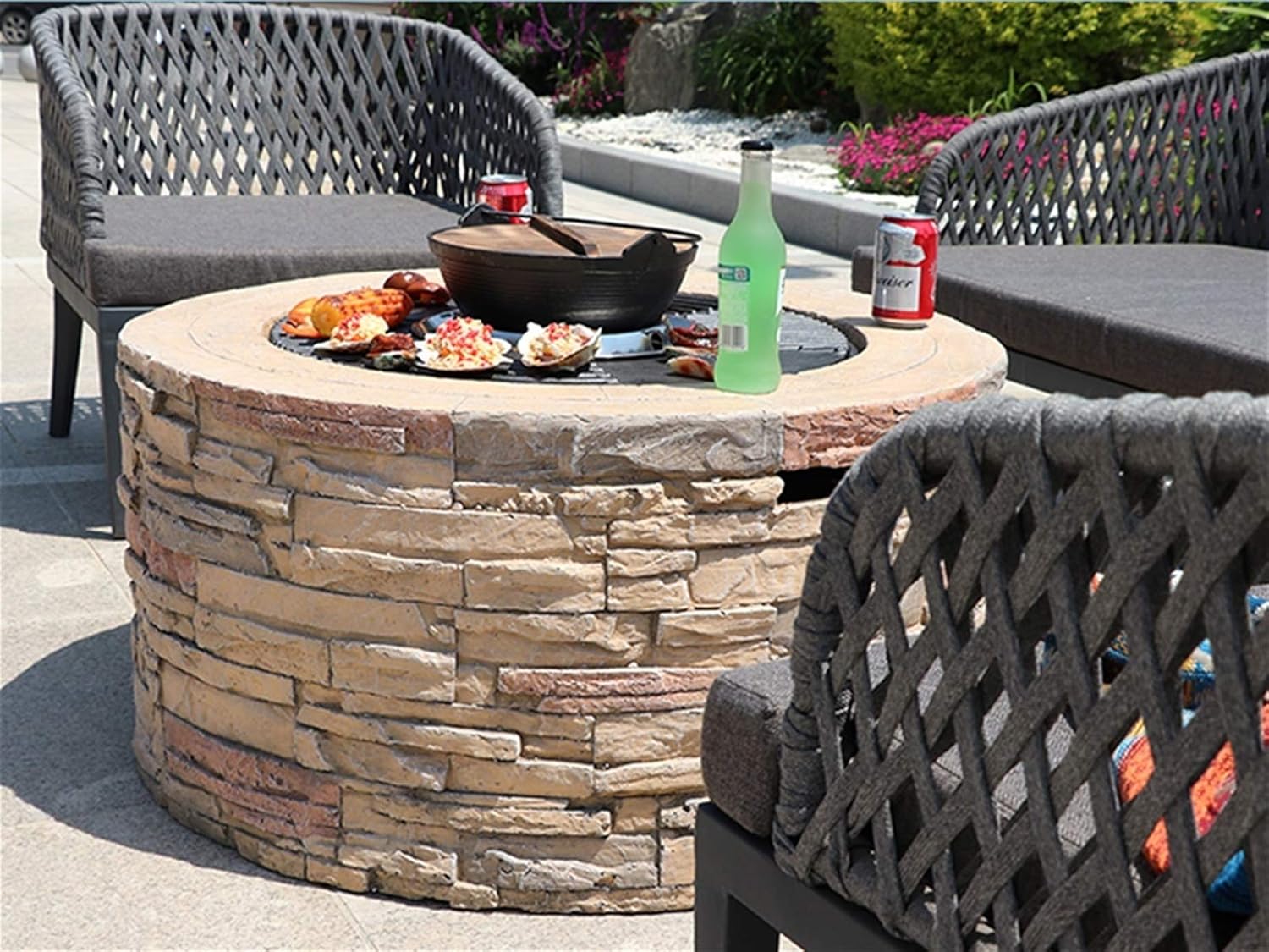 Outdoor Fire Pit Imitation Stone BBQ Grill Backyard Patio Garden Fireplace for Camping, Outdoor Heating, Campfire and Picnic
