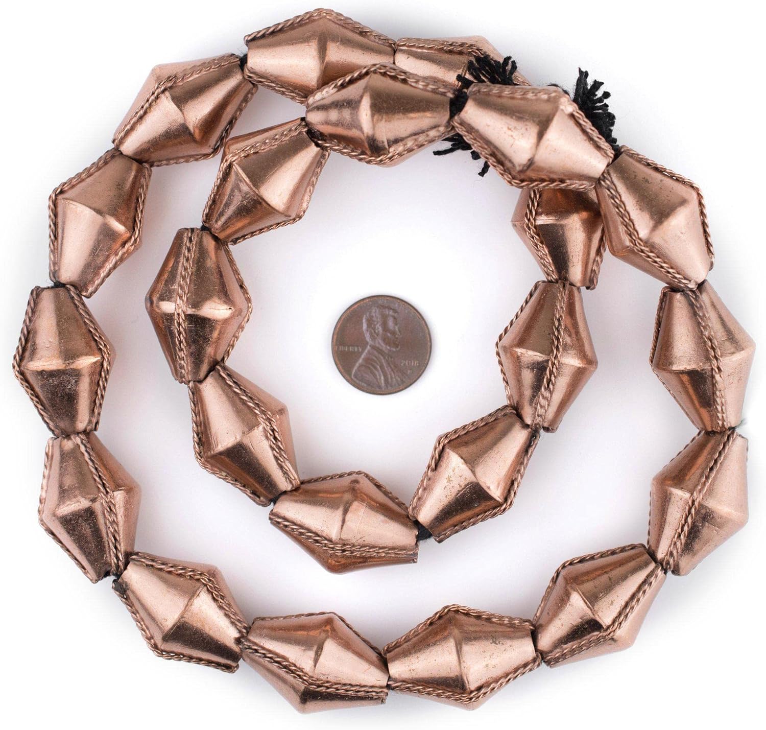 The Bead Chest Jumbo Ethiopian Wired Copper Bicone Beads 28x20mm African Large Hole 24 Inch Strand Handmade