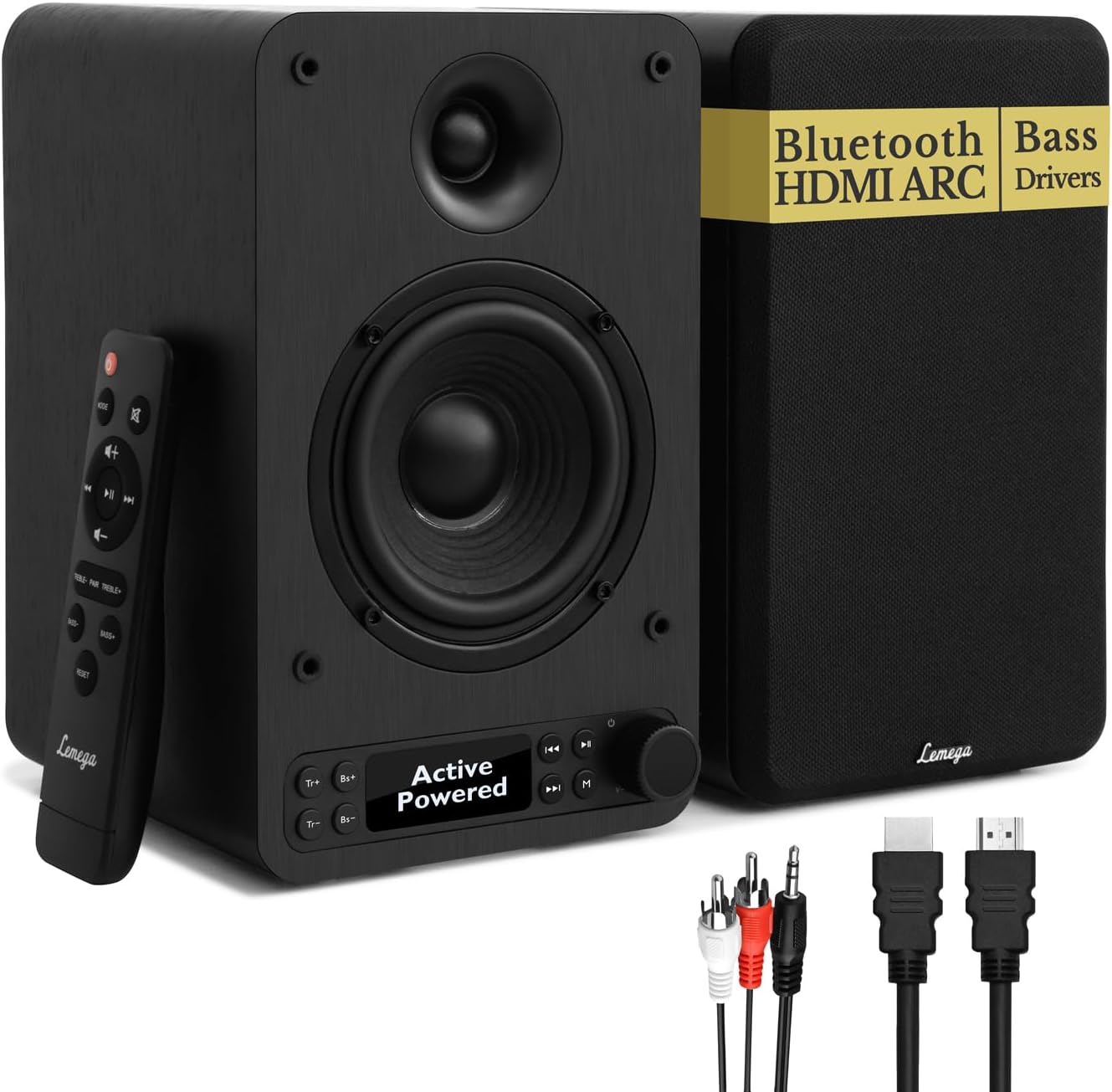 LEMEGA Active Bookshelf Speakers 40W RMS, Powered Stereo Speakers with 4