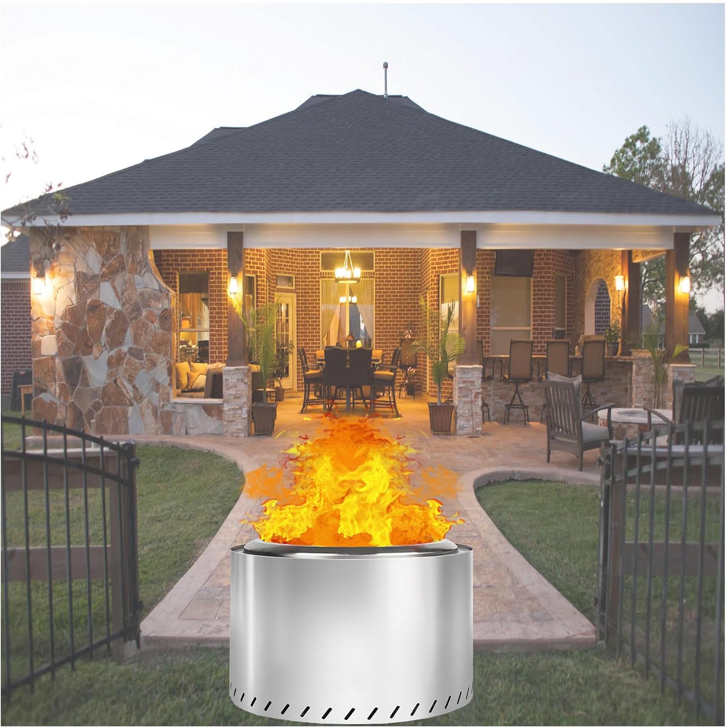 Smokeless Fire Pit 19.4 Inches Outside, Stainless Smokeless Fire Pit Durable Stainless Steel for Wood Burning, Smokeless Fire Pits for Patio Garden,Camping,Backyard