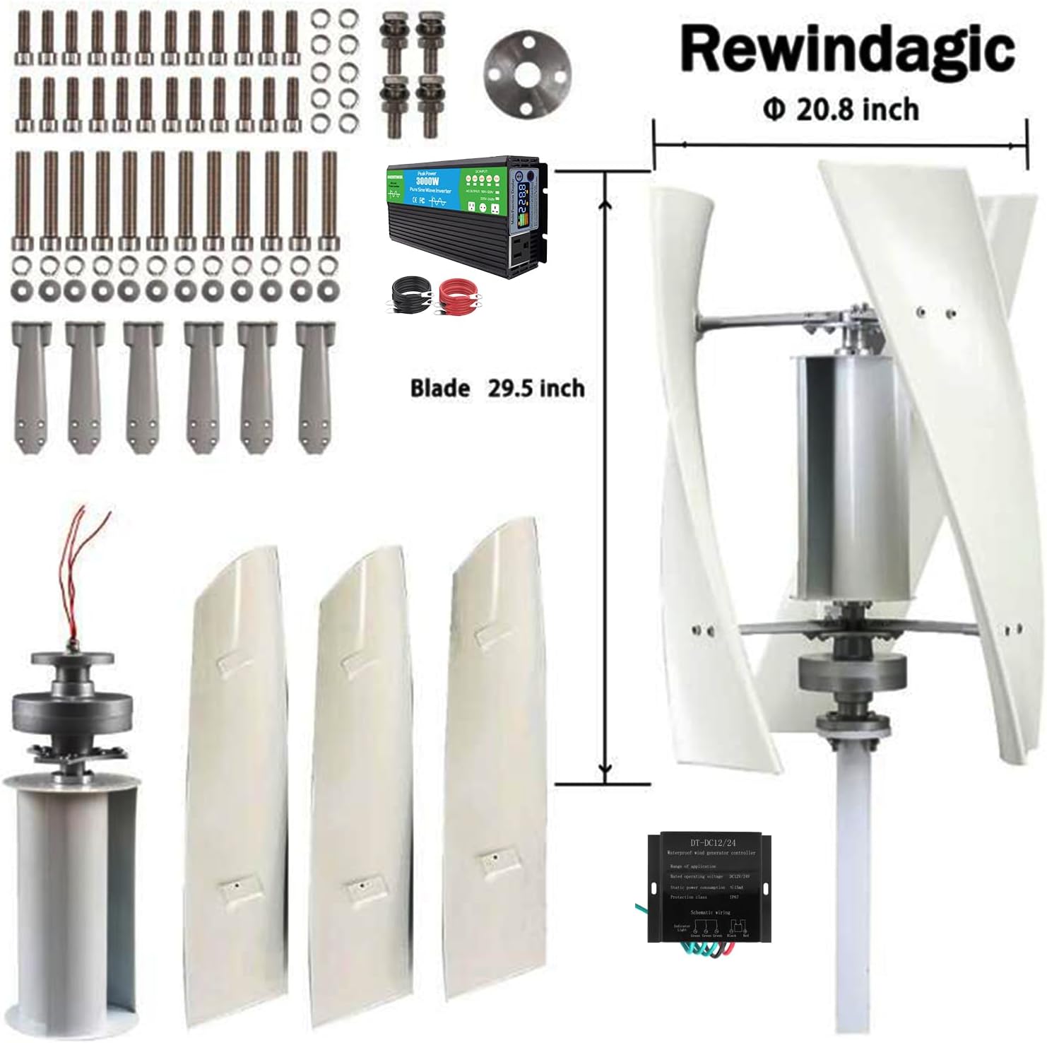  12V 24V 48V 4000W-6000W Vertical Axis Wind Power Turbine Generator, Low RPM Wind Turbines Generator Vertical Windmill with MPPT Controller for Home Farm