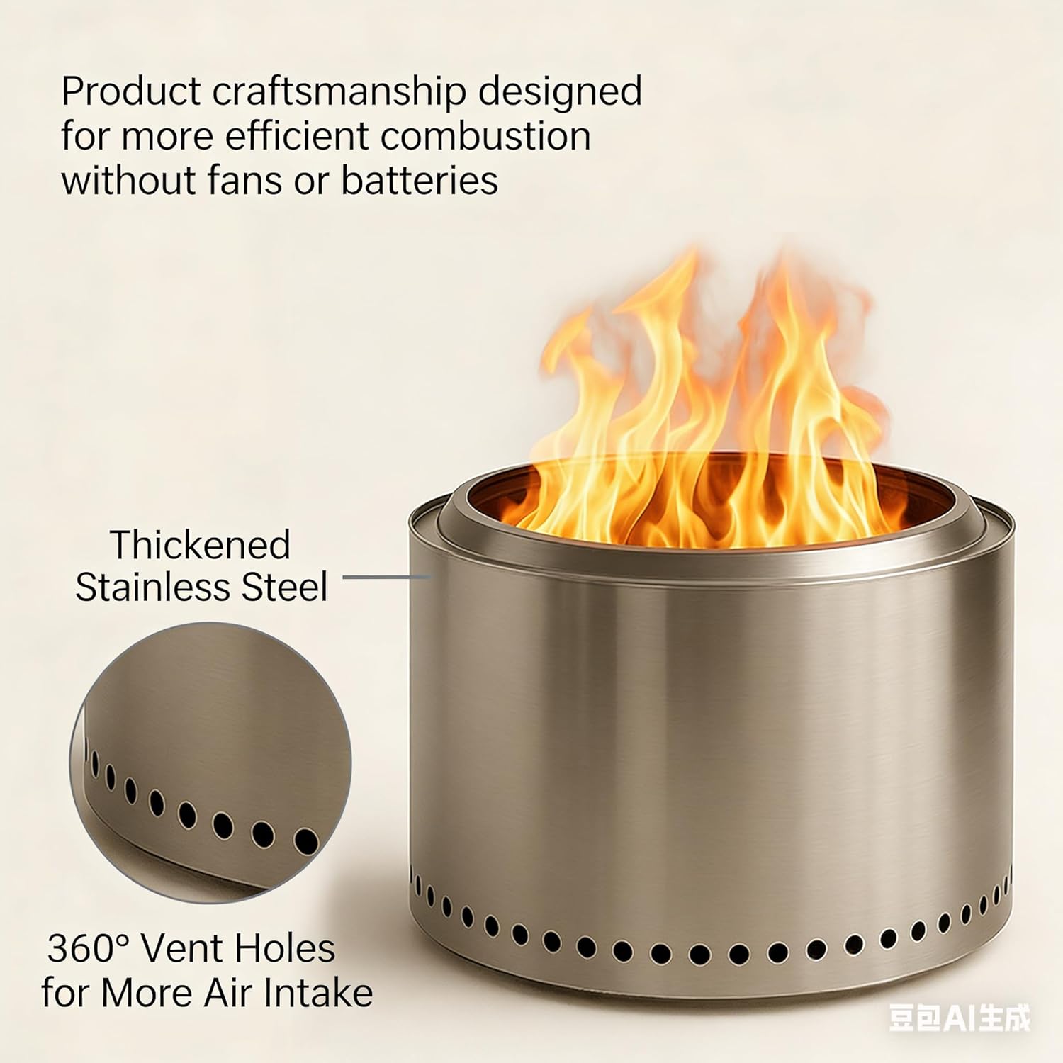 Portable Stainless Steel Fire Pit for Outdoor - Compact Wood Burning Fire Bowl with Air Vent Design, Lightweight Camping Fire Pit with Carry Bag for Patio, Backyard, Picnic (15×15 Inches)