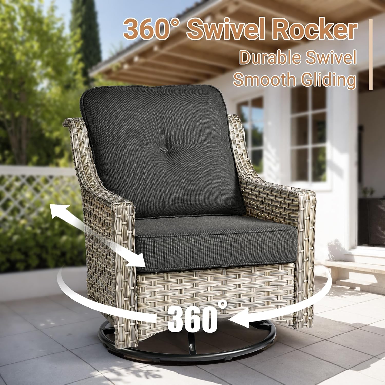 HOOOWOOO Patio Furniture Set,6 Pieces Wicker Outdoor Furniture,High Back Conversation Set with All Weather Resistant Fire Pit Table Couch Swivel Chairs,Black