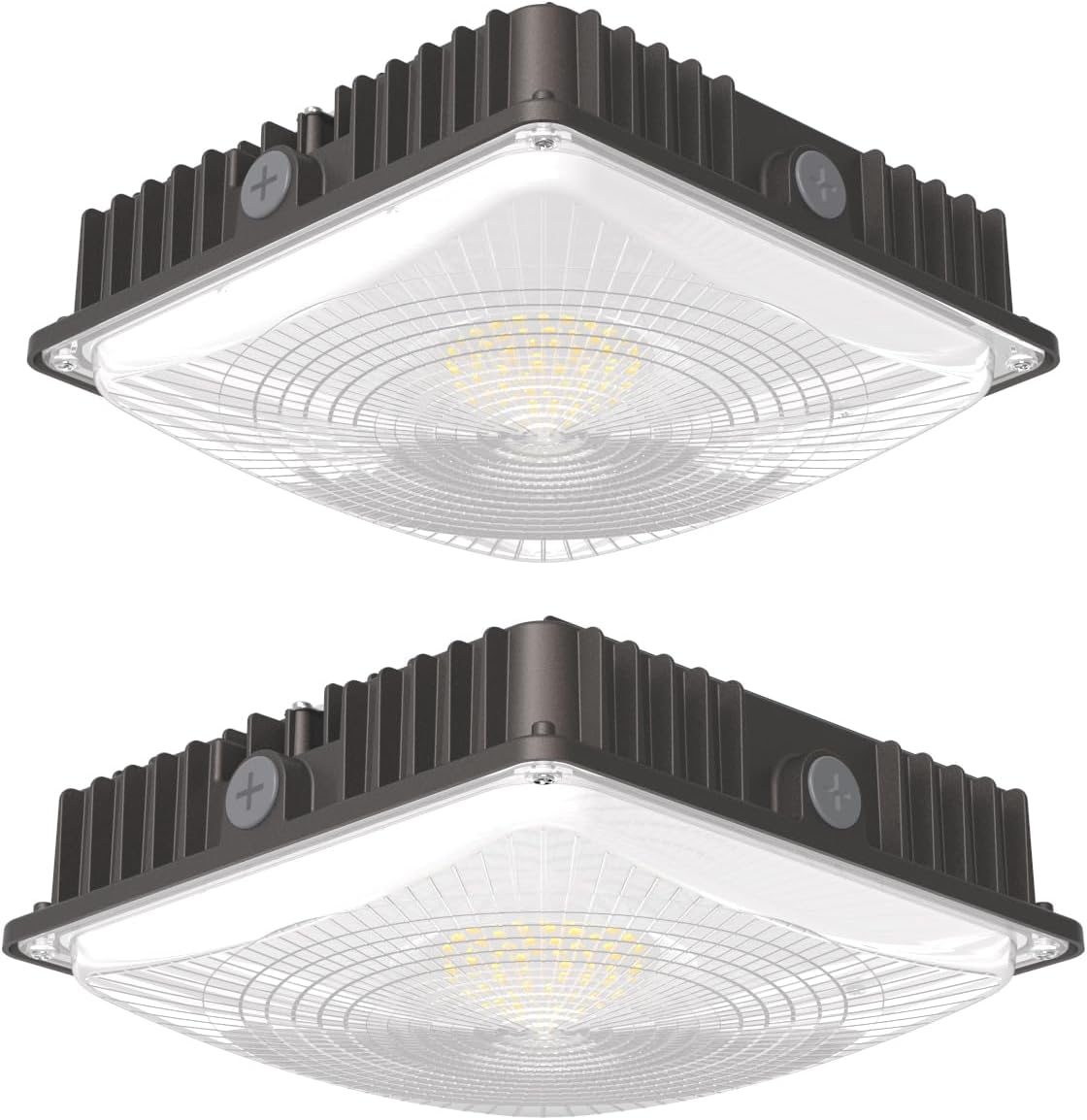 LED Canopy Lights for Outdoor,70W 9100LM Commercial Lighting Super Bright, IP65 Waterproof, 5000K Daylight Canopy Lights Fixture for Gas Station, Carport, Stairwell, Garage. (2Pack-Brown)