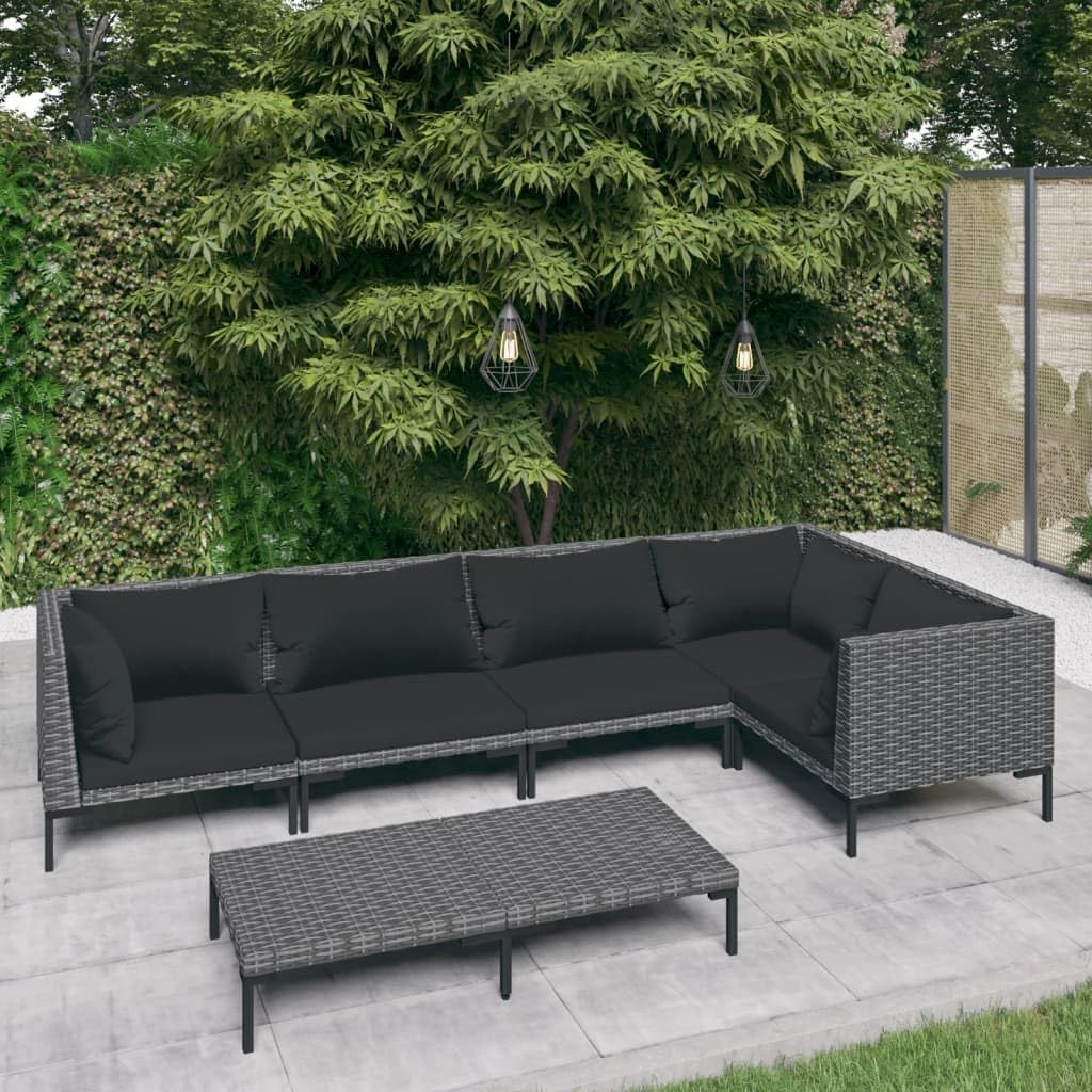 Furniture Sets 6 Piece Patio Lounge Set with Cushions Poly Rattan Dark Gray,Gorgeous Patio Lounge Set: Ultimate Comfort and Style for Your Outdoor Haven Garden Conversation Sets
