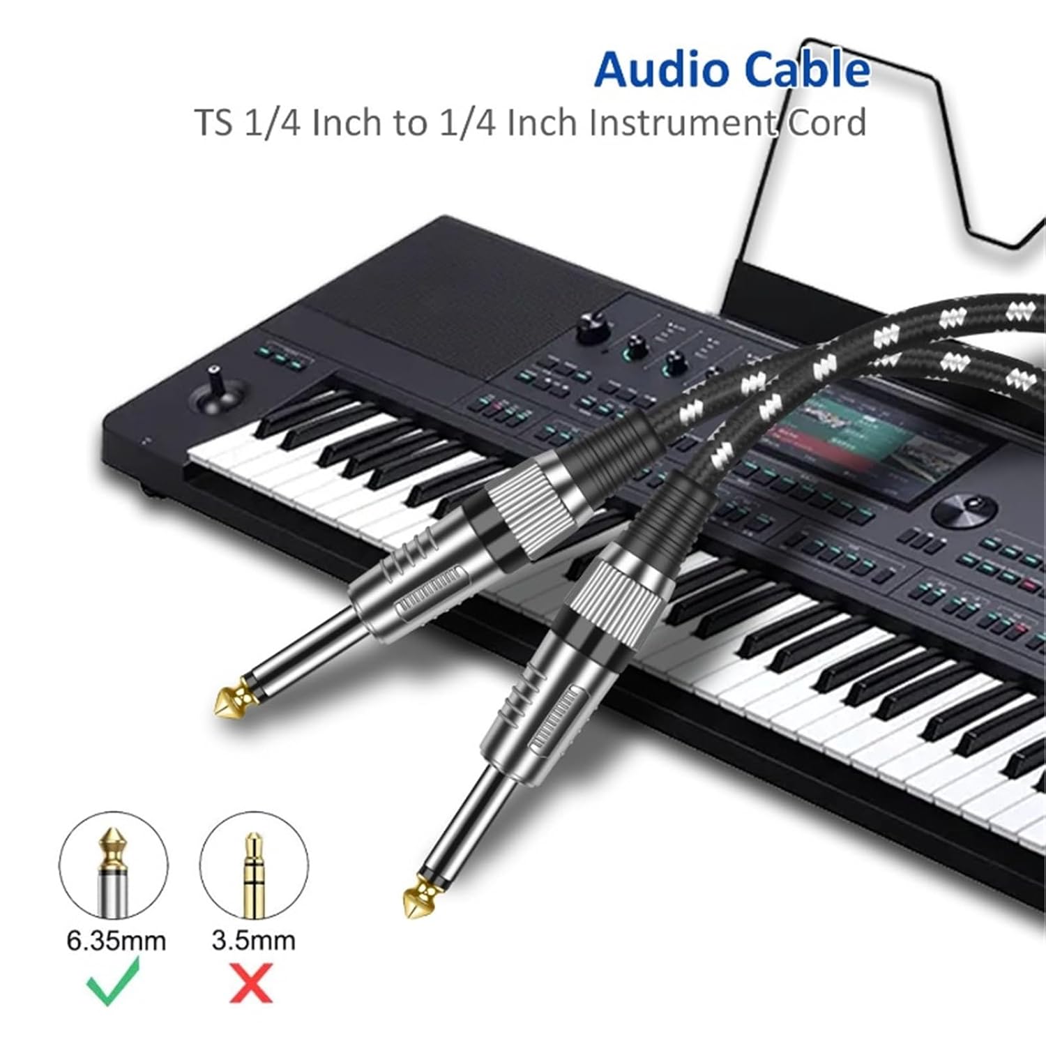 2 Pack TS 6.35 to 6.35 Guitar Cable 6.35 1/4 Inch Mono Jack 6.5mm to 6.5mm Audio Instrument Wire for Bass Mixer Amp Speaker Cord(Red-2Packs,0.5m)