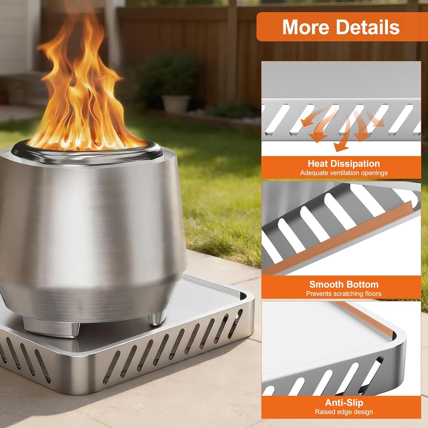 Compatible for Breeo Fire Pit X24 (25.6 Inch) - Fire Pit Base for Lawn & Deck Protection,Stainless Steel Metal Base,Heat Protection & Airflow,Fire Pit mat,Accessory for Outside & Indoor,for Solo Stove