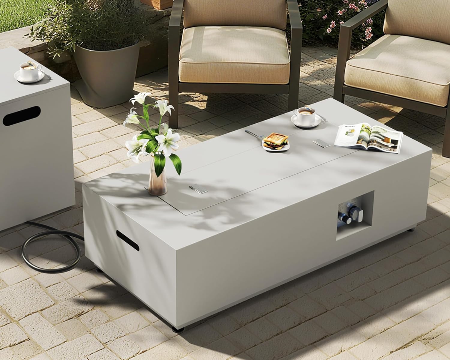 BULEXYARD Large Rectangle Outdoor Patio Propane Gas Fire Pit Table Set with Tank Table, 50,000 BTU 42