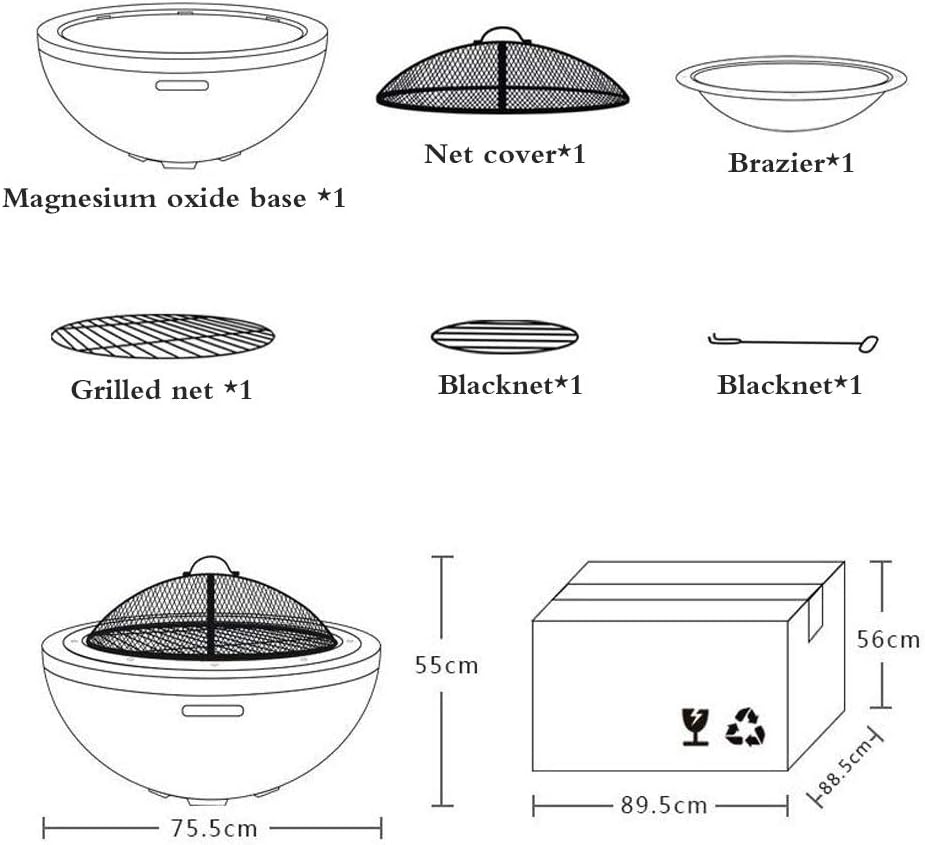 Fire Pit with BBQ Grill Shelf, Fire Pit Garden Fire Bowl for Garden and Patio Outdoor Garden Fire Pit with Mesh Cover Fire Pit with BBQ Grill Shelf 75.5 * 55cm,Brown