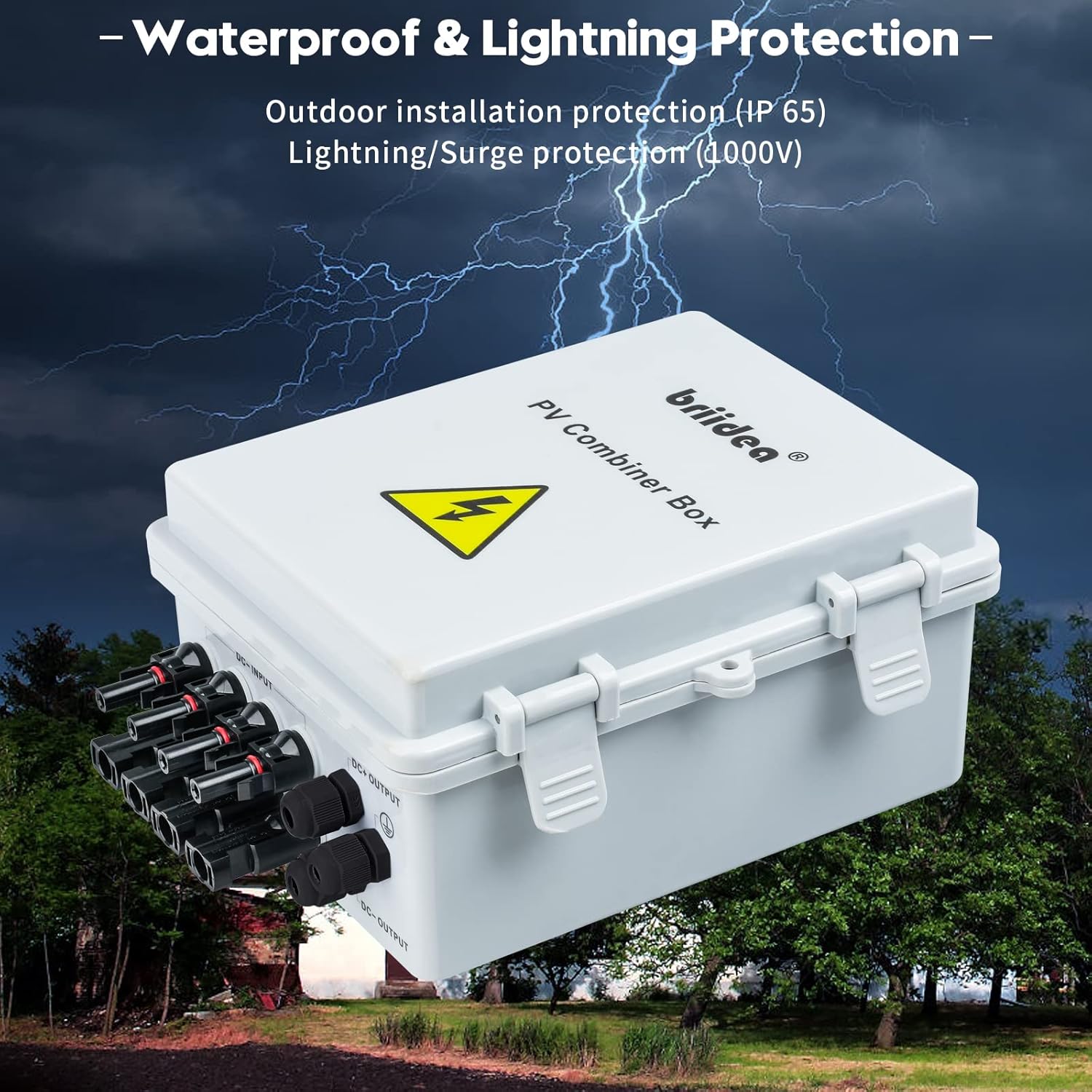 Solar Combiner Box, Briidea 4-String PV Combiner Box with 10A Circuit Breakers & Lightning Arrester, IP65 Waterproof, for On-Grid & Off-Grid Solar Panel Systems