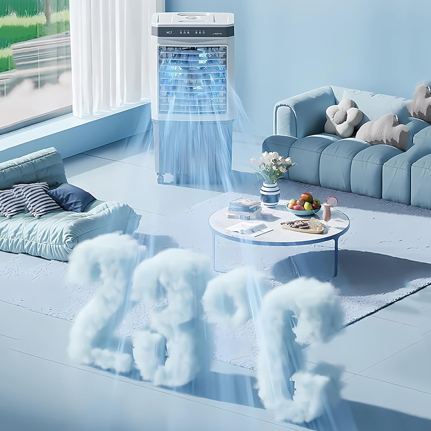 Commercial Evaporative Air Cooler Fan, Swamp Cooler Air Conditioner with 3-Speed, Large Water Tank, 120°Oscillation, Move The Scroll Wheel, Industrial Air Conditioning Fan for Room Outdoor(90x44x33cm/