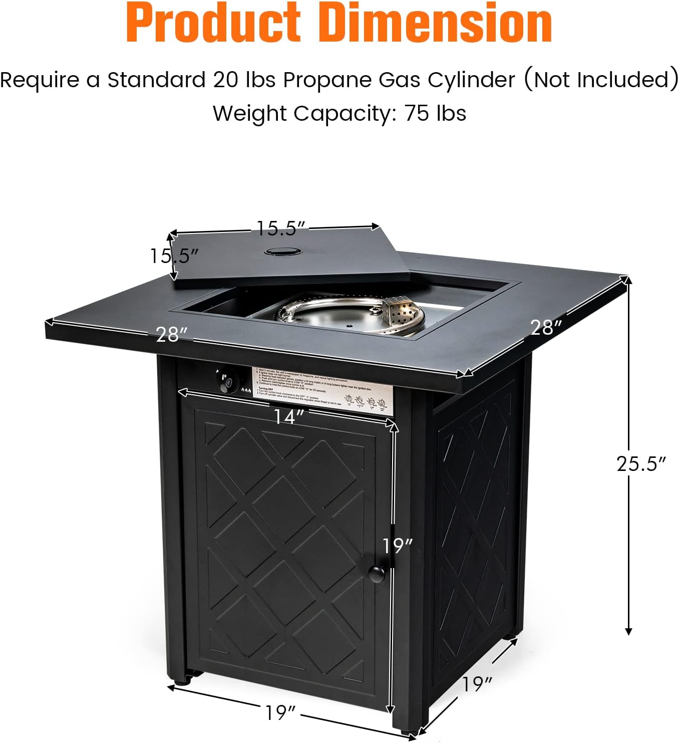 Tangkula 28 Inches Outdoor Propane Fire Pit Table, Patiojoy 50,000 BTU Patio Gas Fire Pit Table, 2-in-1 Square Auto-Ignition Fire Table with Lid and Lava Rocks for Backyard, Party