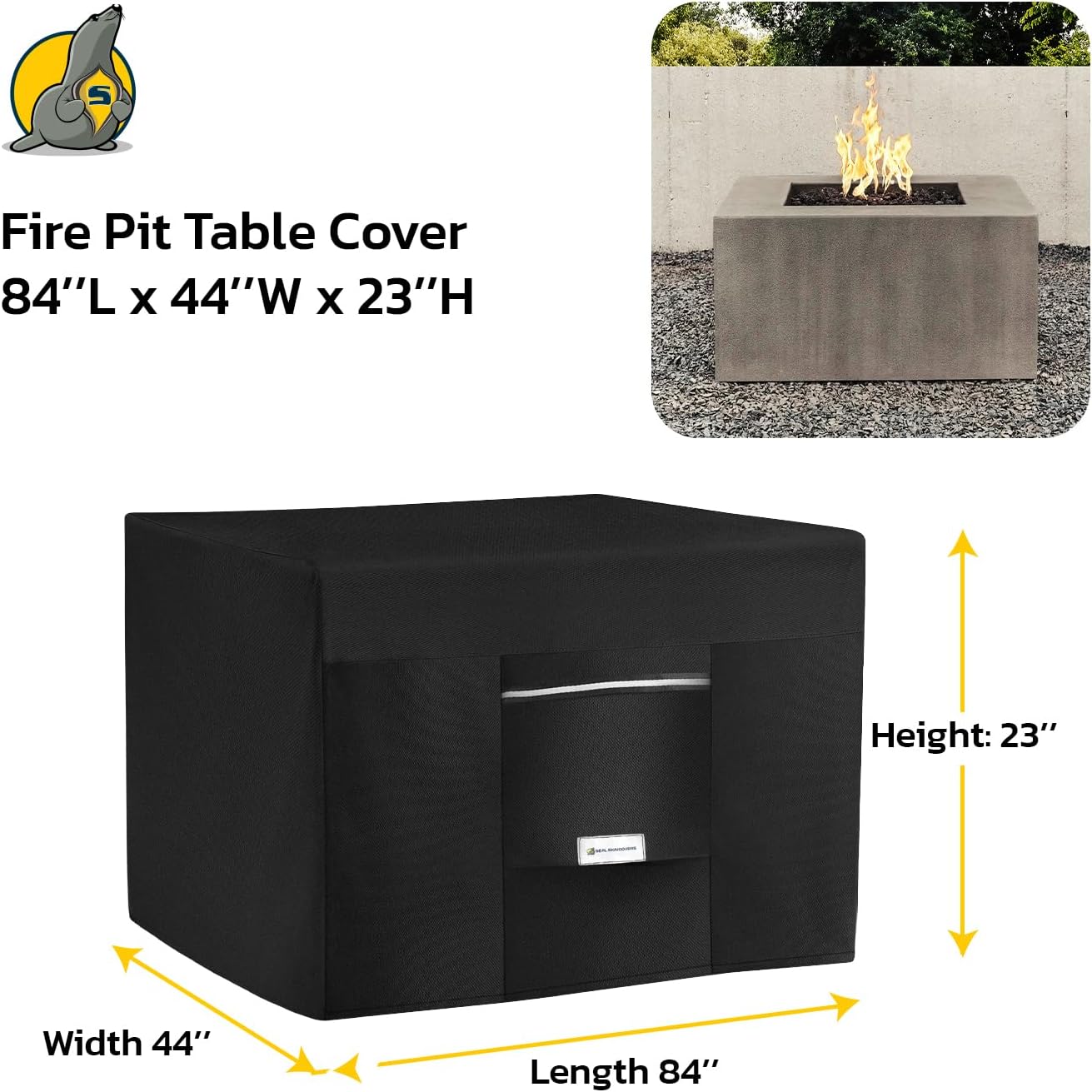 Seal Skin Covers Outdoor Fire Pit Cover – Rectangular 84