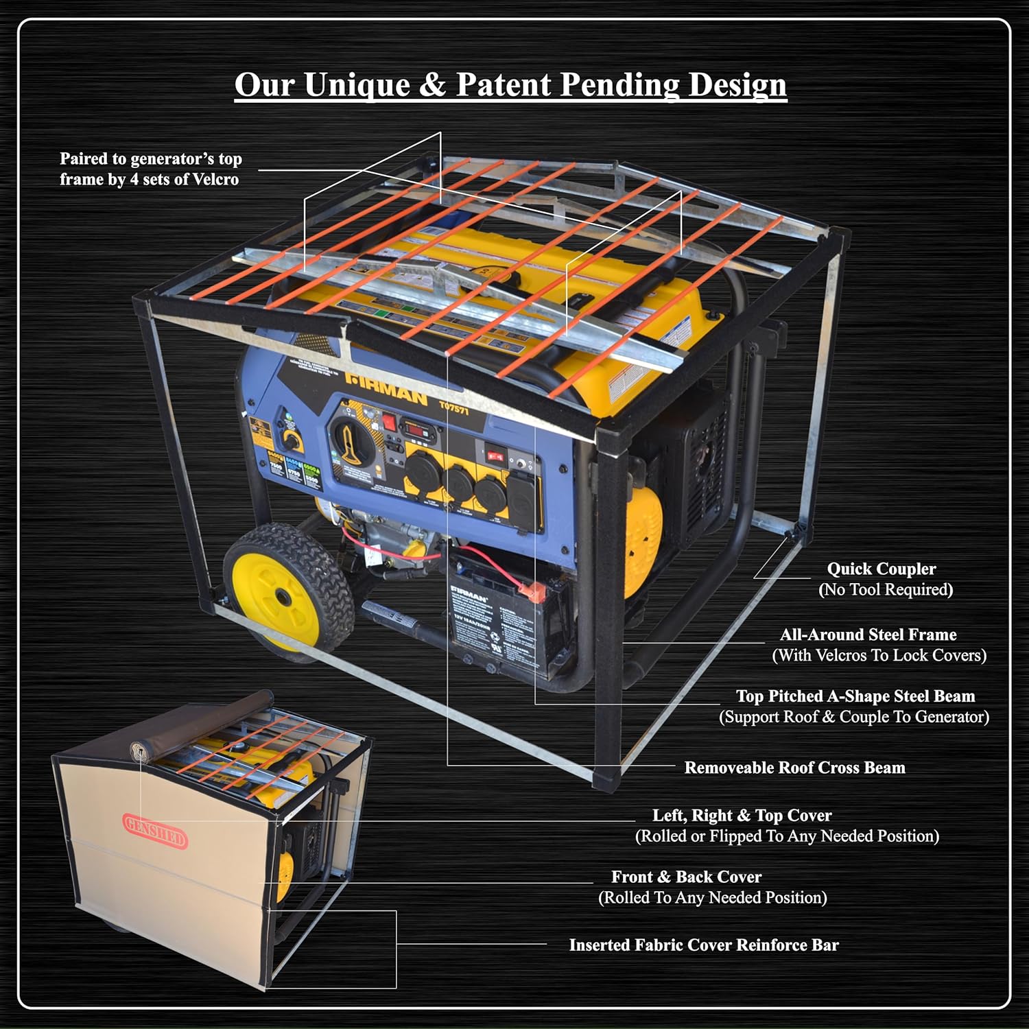 Generator Shed - Combining Generator Covers While Running & Generator Covers for Outside Storage into one. A Compact Generator Running Cover & Enclosure Built On Steel Frame (GCE)