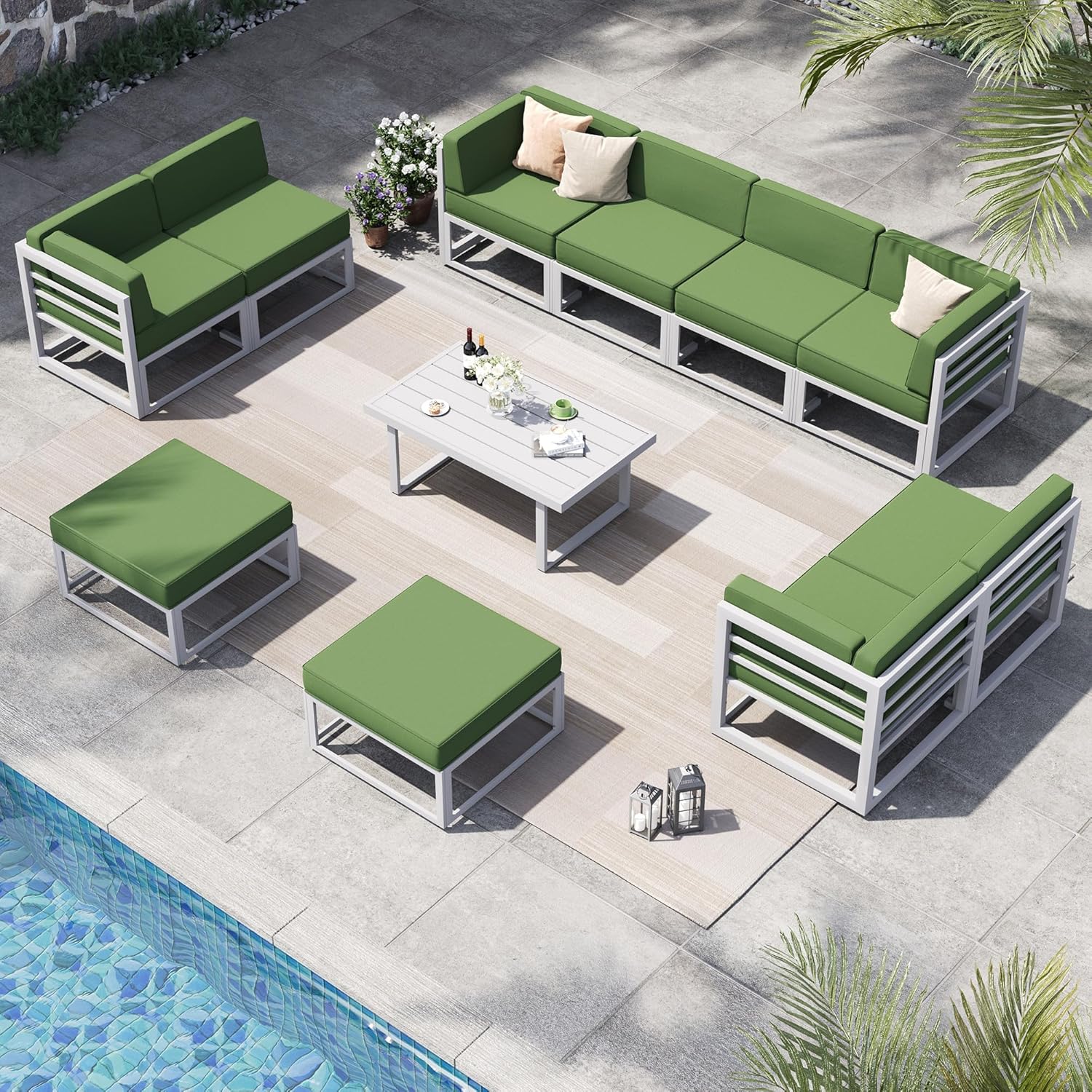 11 Piece Aluminum Patio Furniture Set with Waterproof Cover & 5