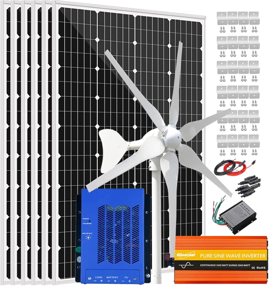 Giosolar 1120W Solar Wind Power Kit with 2000W Inverter: 400W Wind Turbine Generator + 6X 120W Solar Panel +MPPT Solar Controller +Wind Controller for Home/RV/Boat/Farm/Off-Grid Appliances