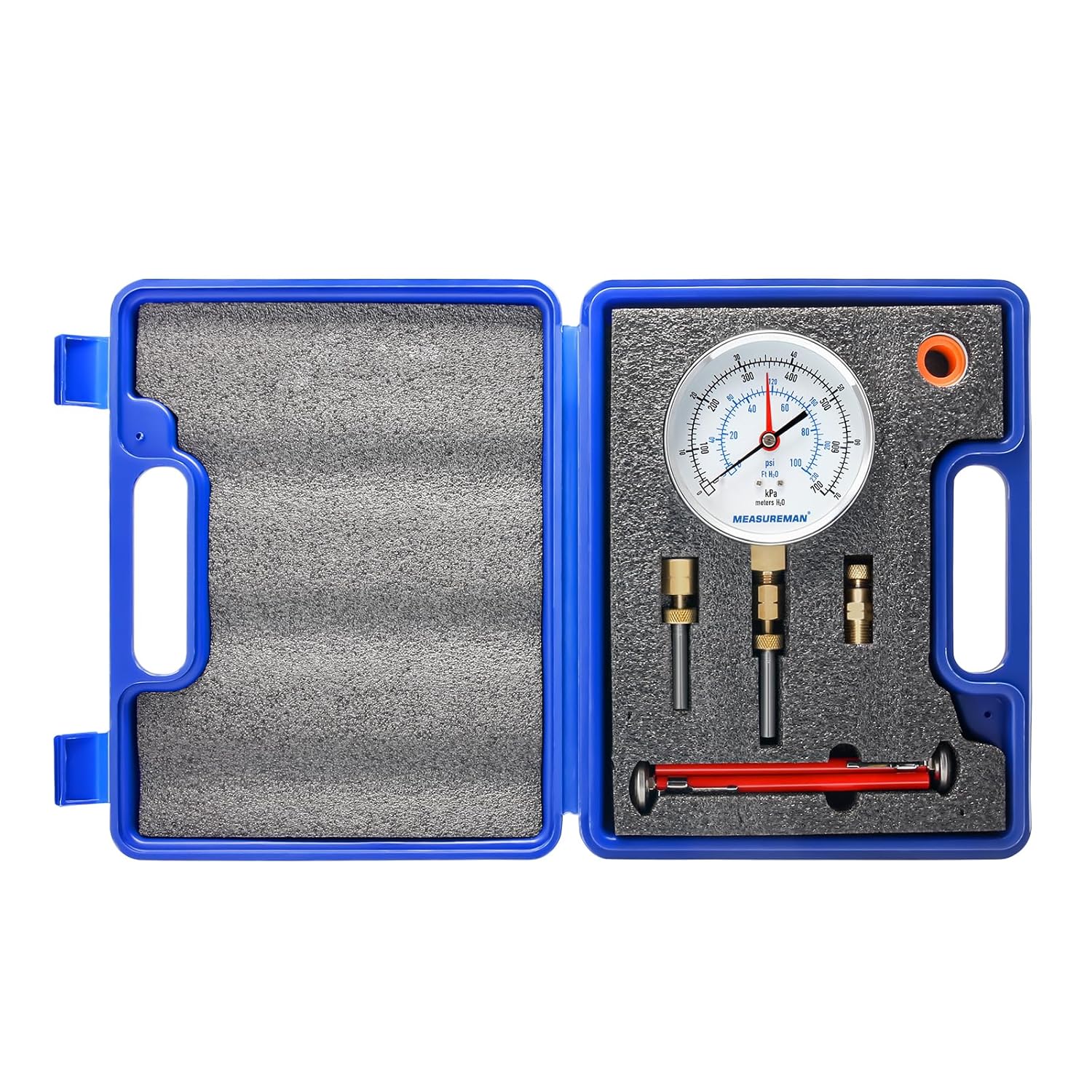 MEASUREMAN Pressure and Temperature Test Kit，0-100 psi/Ft H2O/kPa/Meters H2O, 0°F to 220°F& -40°F to 160°F Thermometer, 1/4” NPT Bottom with Gauge Adaptor
