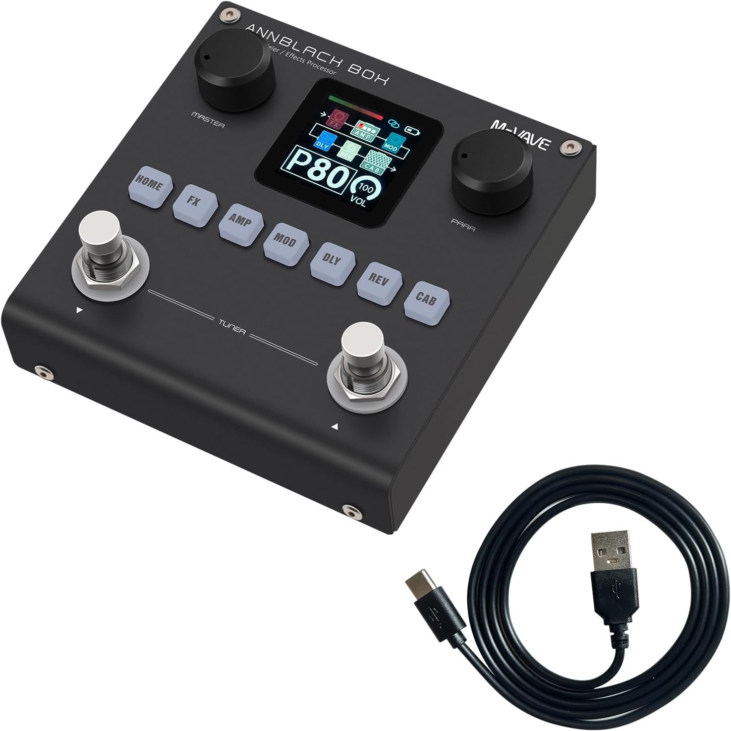 M-VAVE ANN Blackbox Guitar Pedal 80 Editable Presets Reverb Delay Boost Black Box with 6 Effect Modules AMP CAB BT Audio With APP Create Paremeters